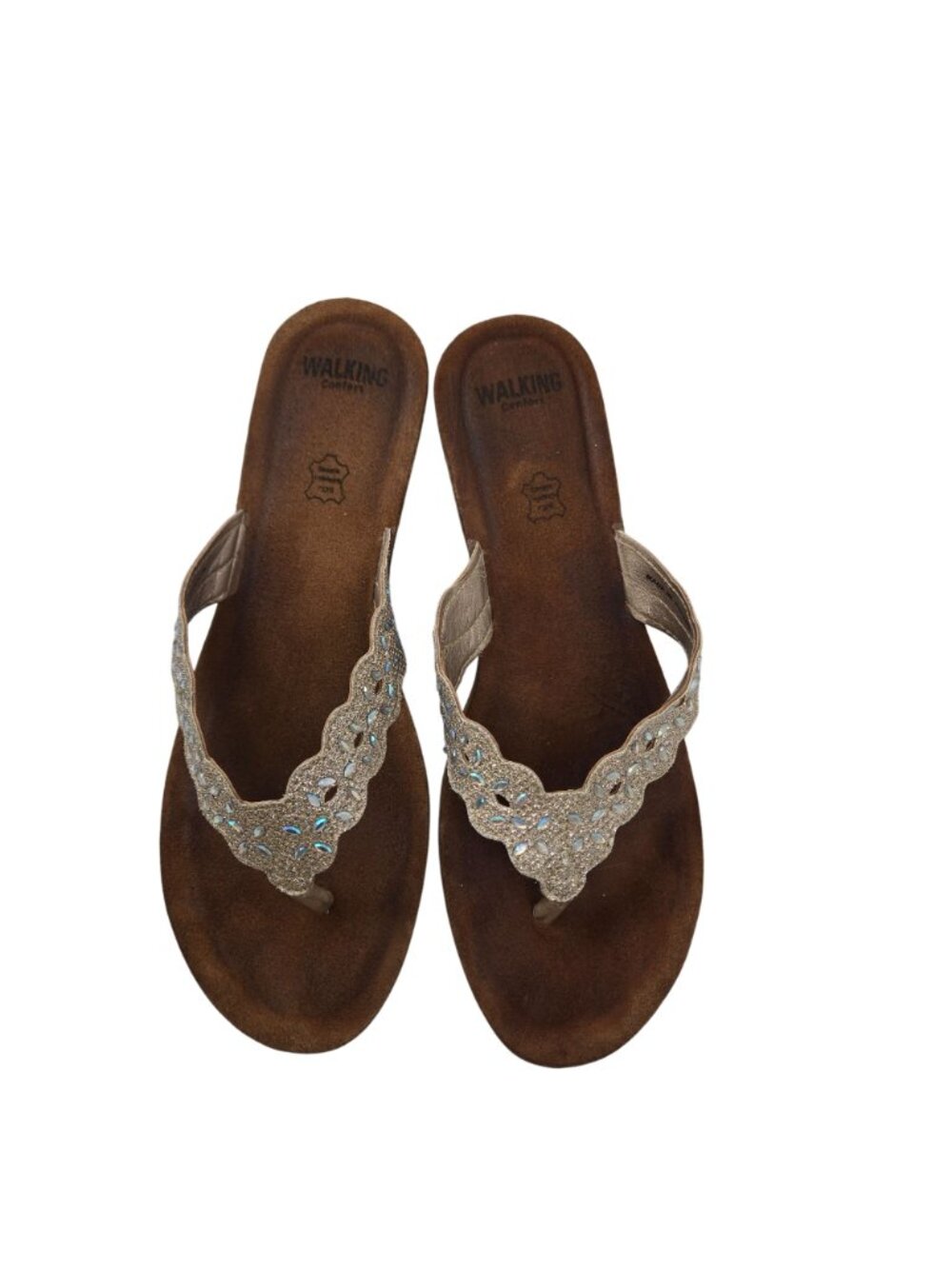 Walking Comfort Wedge Scalloped and Beaded Thong Strap Sandals Size 40/US 9 - Picture 2 of 10